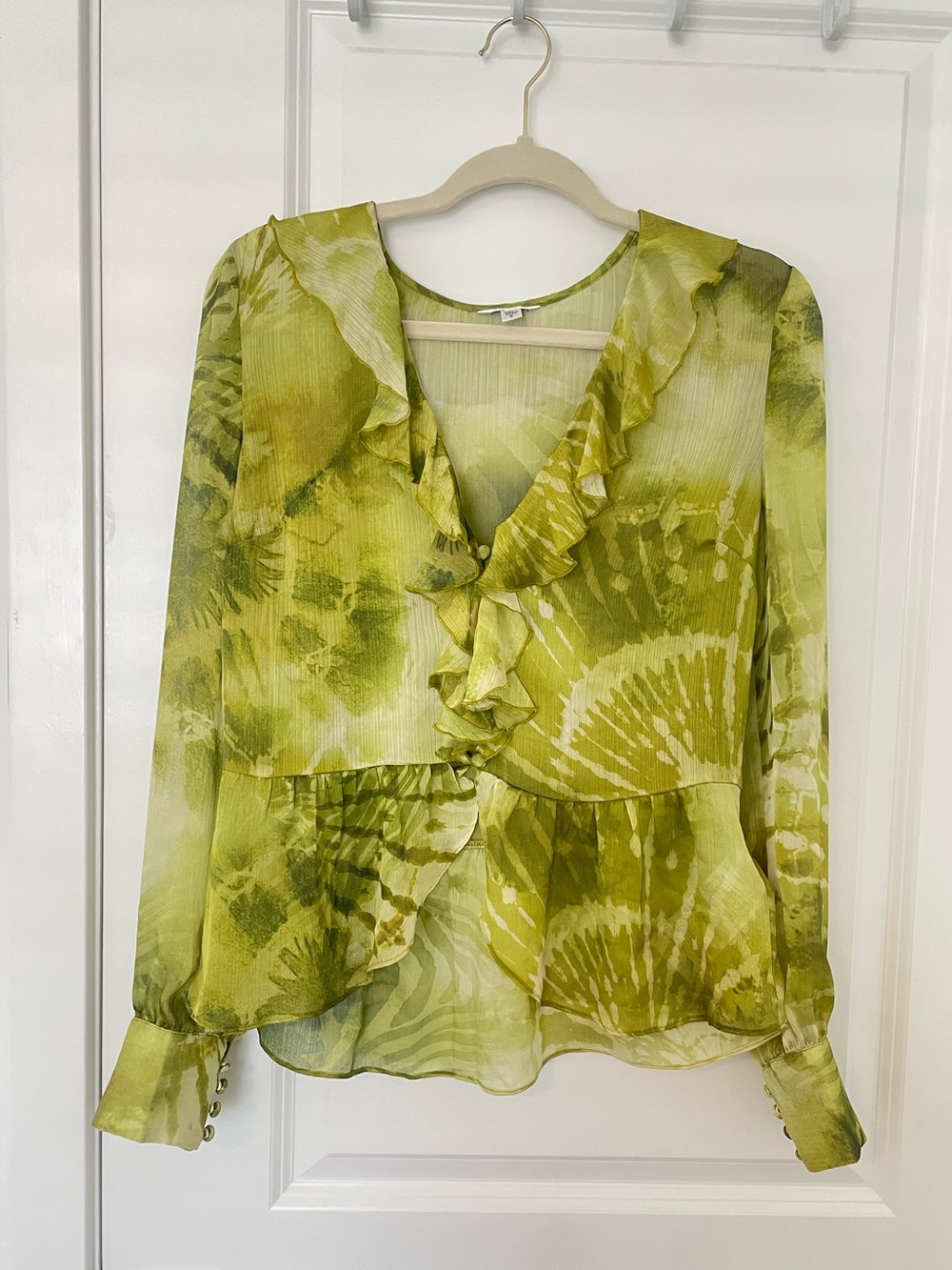 Guess Lime Green Ruffle V-Neck Blouse